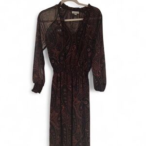 Allison Joy Black and Brown Paisley Long Sleeve Dress